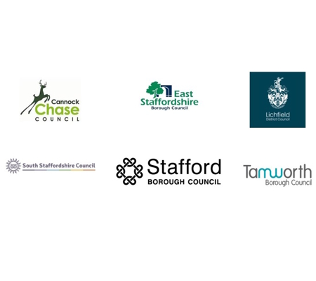 Cannock Chase District Council, East Staffordshire Borough Council, Lichfield District Council, South Staffordshire Council, Stafford Borough Council, Tamworth Borough Council logos