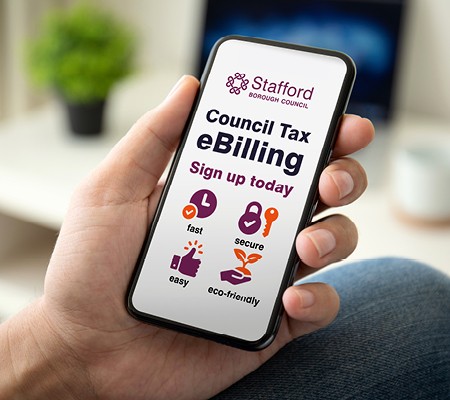 Phone displaying message 'Council Tax eBilling Sign up today'