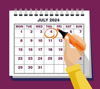 Calendar showing general election date of 4 July 2024