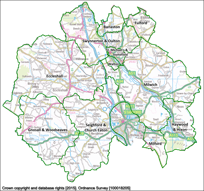 A map of the rural Stafford Wards.